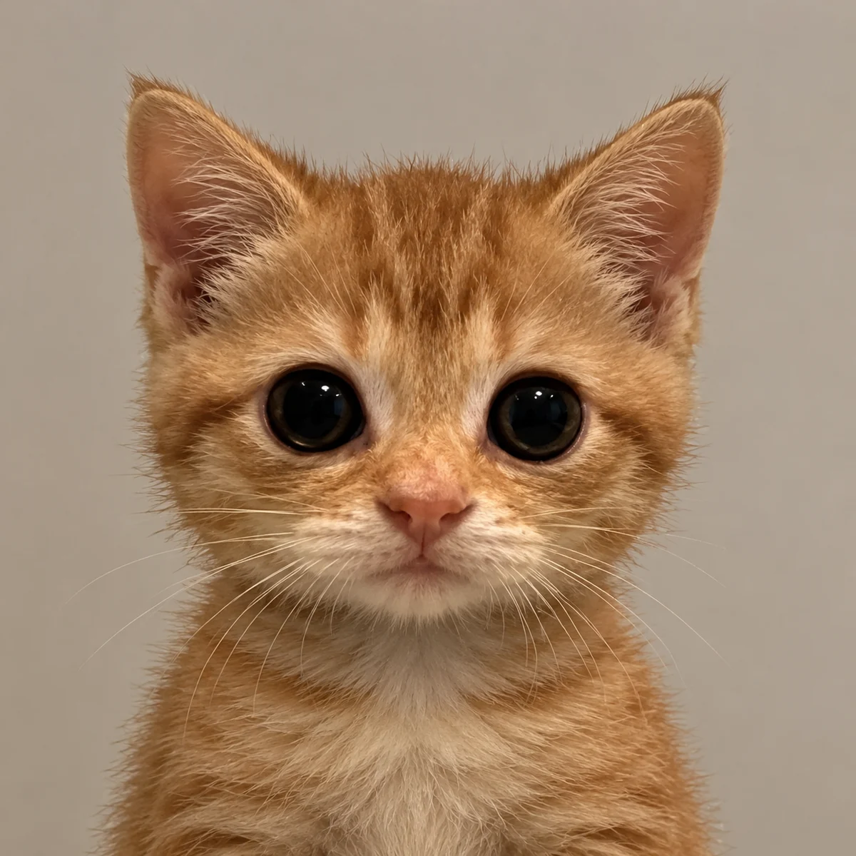 Neko, a ginger kitten with big dark eyes, looking straight at you
